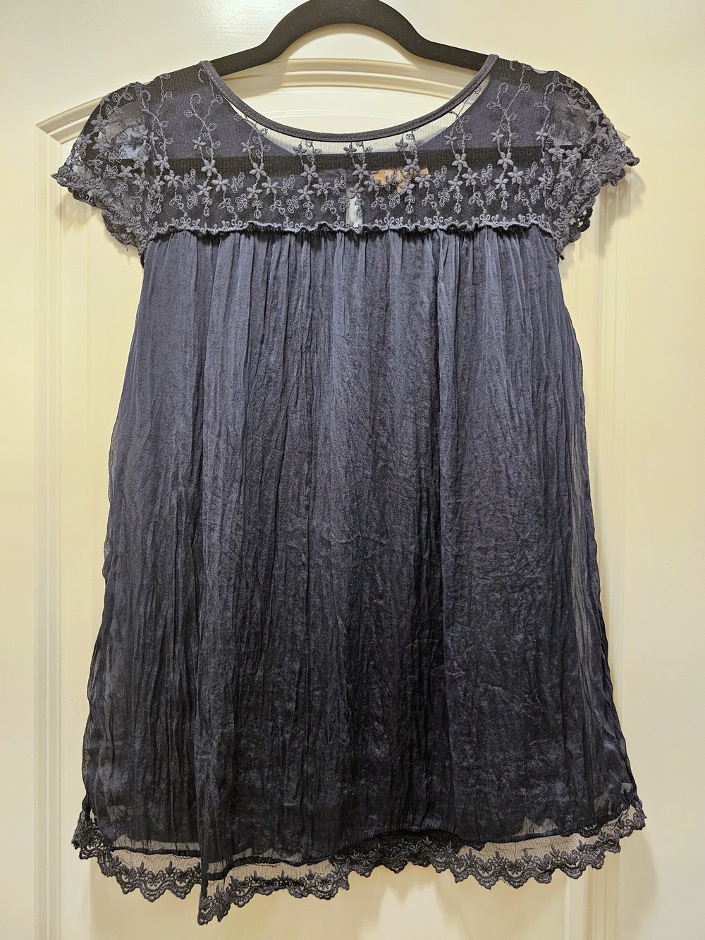 Carla Conti Italian Silk Navy Blue Lace Blouse Top Small Evening Occasion Date - Picture 3 of 7